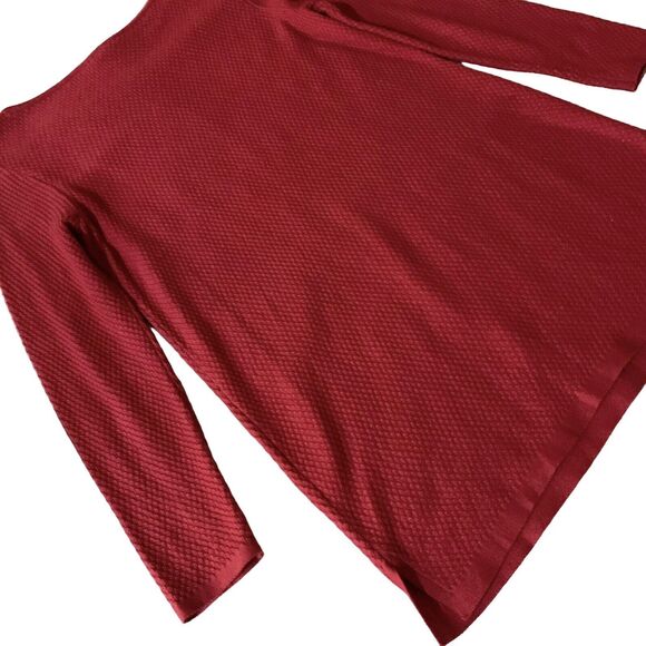 J.Jill Blouse Petite PXS Solid Red Long Length Waffle Knit Holidays Preppy Mom - Picture 13 of 13